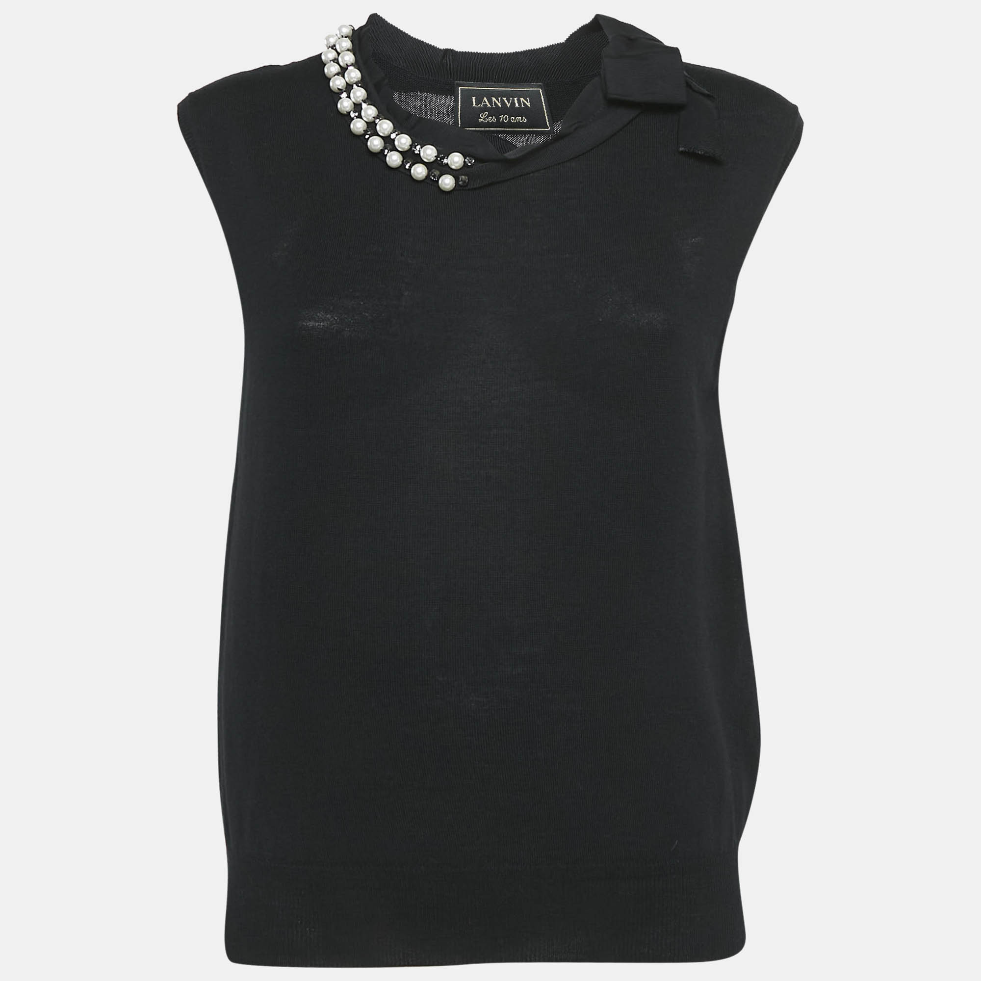 Lanvin Black Knit Embellished Neck Sleeveless Top M, Shirts & Tops - Luxury Closet catalog