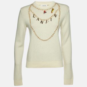 Lanvin Cream Cashmere & Wool Knit Logo Charm Detail Sweater S, Sweaters & Cardigans - Luxury Closet catalog