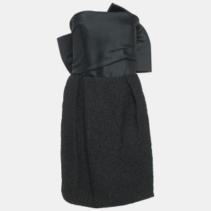 Lanvin Black Satin and Textured Jacquard Bow Detail Strapless Mini Dress M, Dresses - Luxury Closet catalog