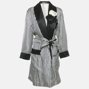 Lanvin Navy Black/White Stripe Satin Floral Applique Coat M, Coats & Jackets - Luxury Closet catalog