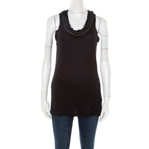 Lanvin Black Embellished Neck Raw Edge Detail Tank Top XS, Shirts & Tops - Luxury Closet catalog