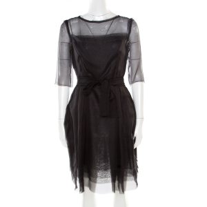 Lanvin Black Silk Organza Raw Edge Detail Sheer Yoke Layered Dress S, Dresses - Luxury Closet catalog