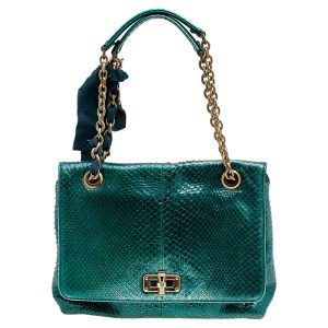 Lanvin Metallic Sea Green Python Leather Happy Shoulder Bag, Shoulder Bags - Luxury Closet catalog