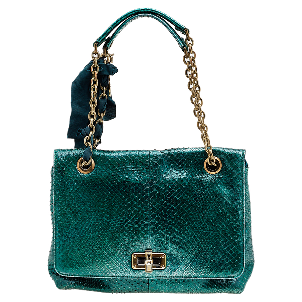 Lanvin Metallic Sea Green Python Leather Happy Shoulder Bag, Shoulder Bags - Luxury Closet catalog