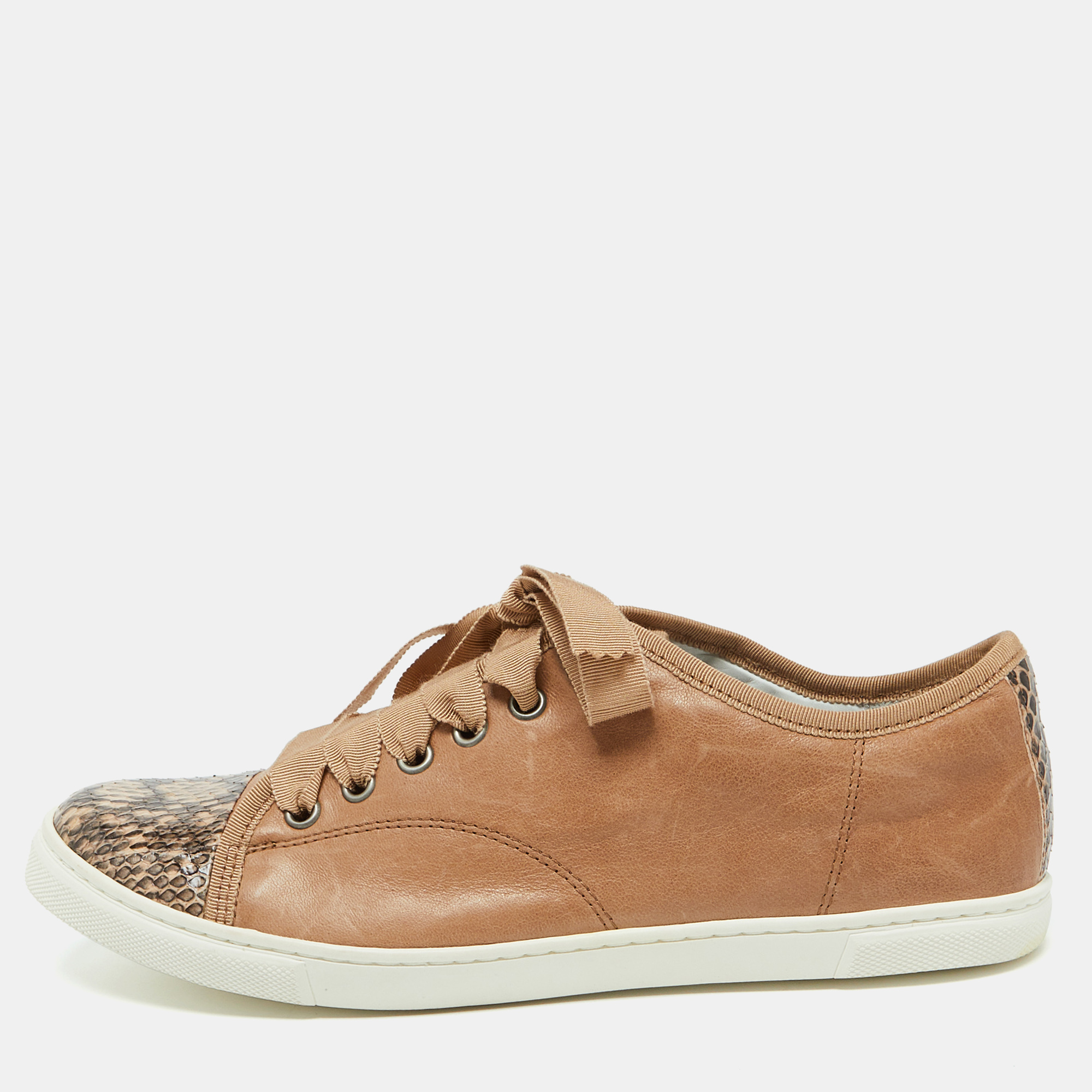 Lanvin Brown Leather and Snakeskin Cap Toe Low Top Sneakers Size 39, Athletic Shoes & Sneakers - Luxury Closet catalog