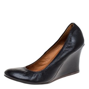 Lanvin Black Leather Scrunch Wedge Pumps Size 37, Pumps - Luxury Closet catalog