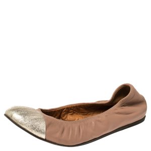 Lanvin Nude/Silver Leather Scrunch Ballet Flats Size 37, Flats - Luxury Closet catalog
