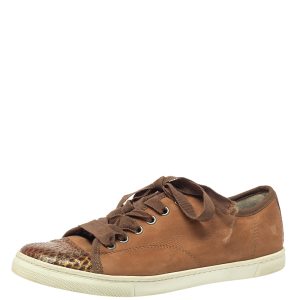 Lanvin Brown  Nubuck Leather And Glitter Python Cap Toe Sneakers Size 39.5, Athletic Shoes & Sneakers - Luxury Closet catalog