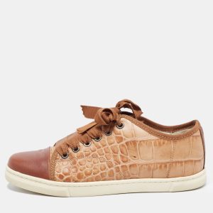 Lanvin Brown Croc Embossed Leather Lace Up Low Top Sneakers Size 36, Athletic Shoes & Sneakers - Luxury Closet catalog