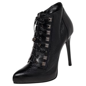 Le Silla Black Patent Leather Lace Up Studded Ankle Booties Size 38.5, Boots - Luxury Closet catalog