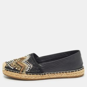 Le Silla Black Leather and Embellished Suede Espadrille Flats Size 37, Flats - Luxury Closet catalog
