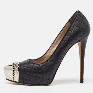 Le Silla Black Quilted Leather Metal Cap Toe Platform Pumps Size 38, Pumps - Luxury Closet catalog