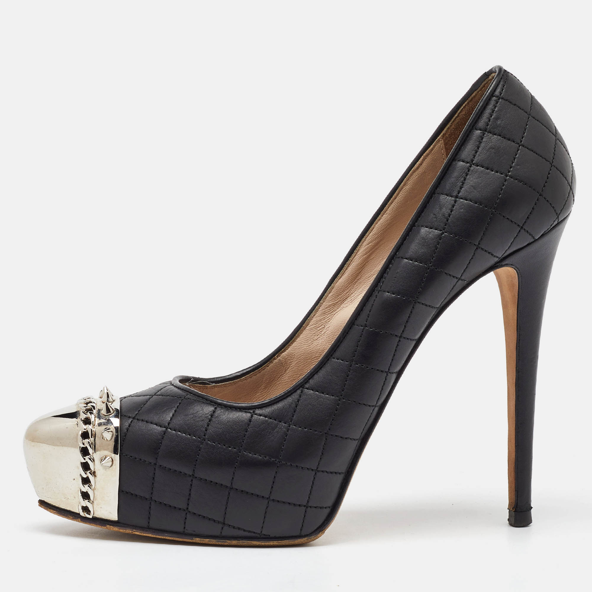 Le Silla Black Quilted Leather Metal Cap Toe Platform Pumps Size 38, Pumps - Luxury Closet catalog