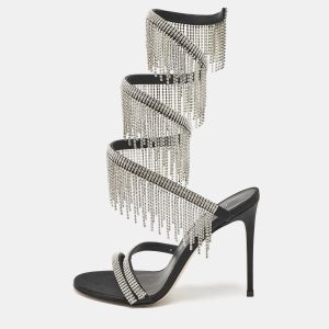 Le Silla Black Satin Crystal Embellished Jewels Ankle Wrap Sandals Size 38, Sandals - Luxury Closet catalog