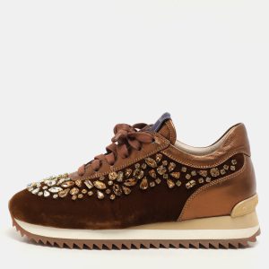 Le Silla Bronze Leather and Velvet Crystal Embellished Low Top Sneakers Size 36, Athletic Shoes & Sneakers - Luxury Closet catalog