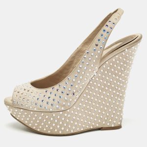 Le Silla Beige Suede Crystal Embellished Wedge Sandals Size 38, Sandals - Luxury Closet catalog