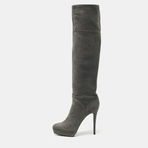 Le Silla Grey Nubuck Leather Velour Knee Length Boots Size 38, Boots - Luxury Closet catalog