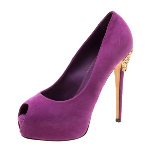 Enio Silla For Le Silla Purple Suede Open Toe Crystal Embellished Heel Platform Pumps Size 37, Pumps - Luxury Closet catalog