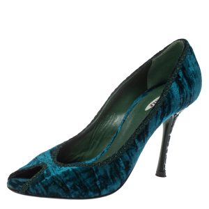 Le Silla Blue/Green Velvet Peep Toe Pumps Size 37, Pumps - Luxury Closet catalog