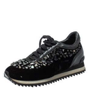 Le Silla Black Velvet and Leather Crystal Embellished Low Top  Sneakers Size 36.5, Athletic Shoes & Sneakers - Luxury Closet catalog