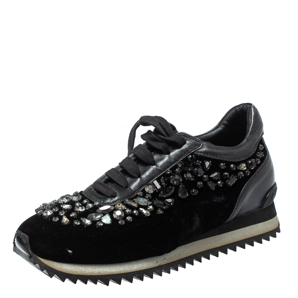 Le Silla Black Velvet and Leather Crystal Embellished Low Top Sneakers Size 36.5, Athletic Shoes & Sneakers - Luxury Closet catalog
