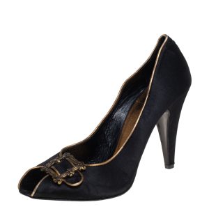Le Silla Black Satin Buckle Peep-Toe Pumps Size 39, Pumps - Luxury Closet catalog