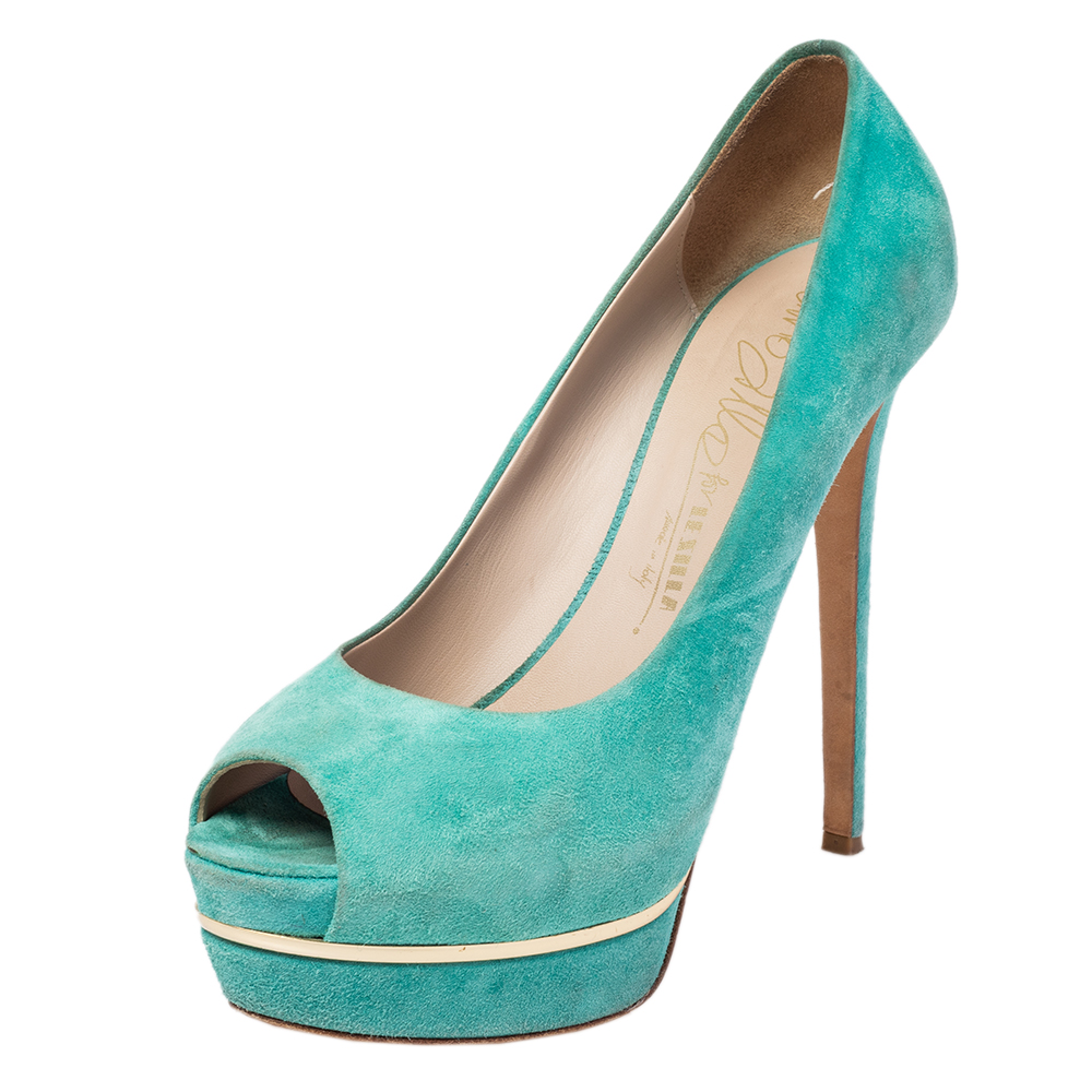 Le Silla Green Suede Peep Toe Platform Pumps Size 40, Pumps - Luxury Closet catalog