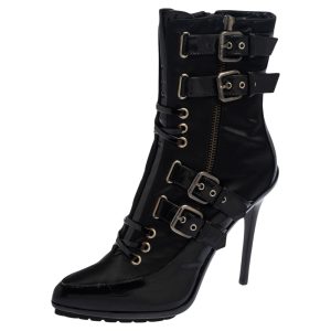 Enio Silla For Le Silla Black Patent Leather And Nylon Platform Ankle Boots Size 39.5, Boots - Luxury Closet catalog