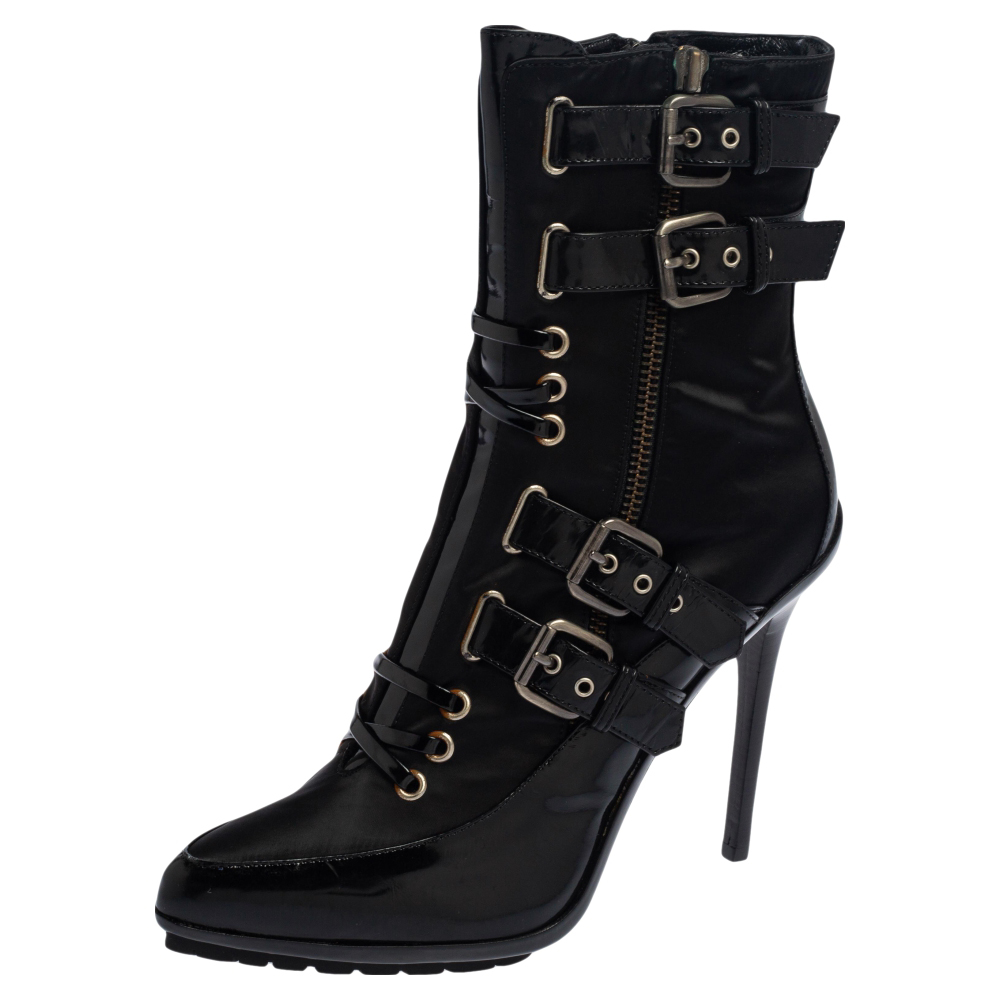 Enio Silla For Le Silla Black Patent Leather And Nylon Platform Ankle Boots Size 39.5, Boots - Luxury Closet catalog