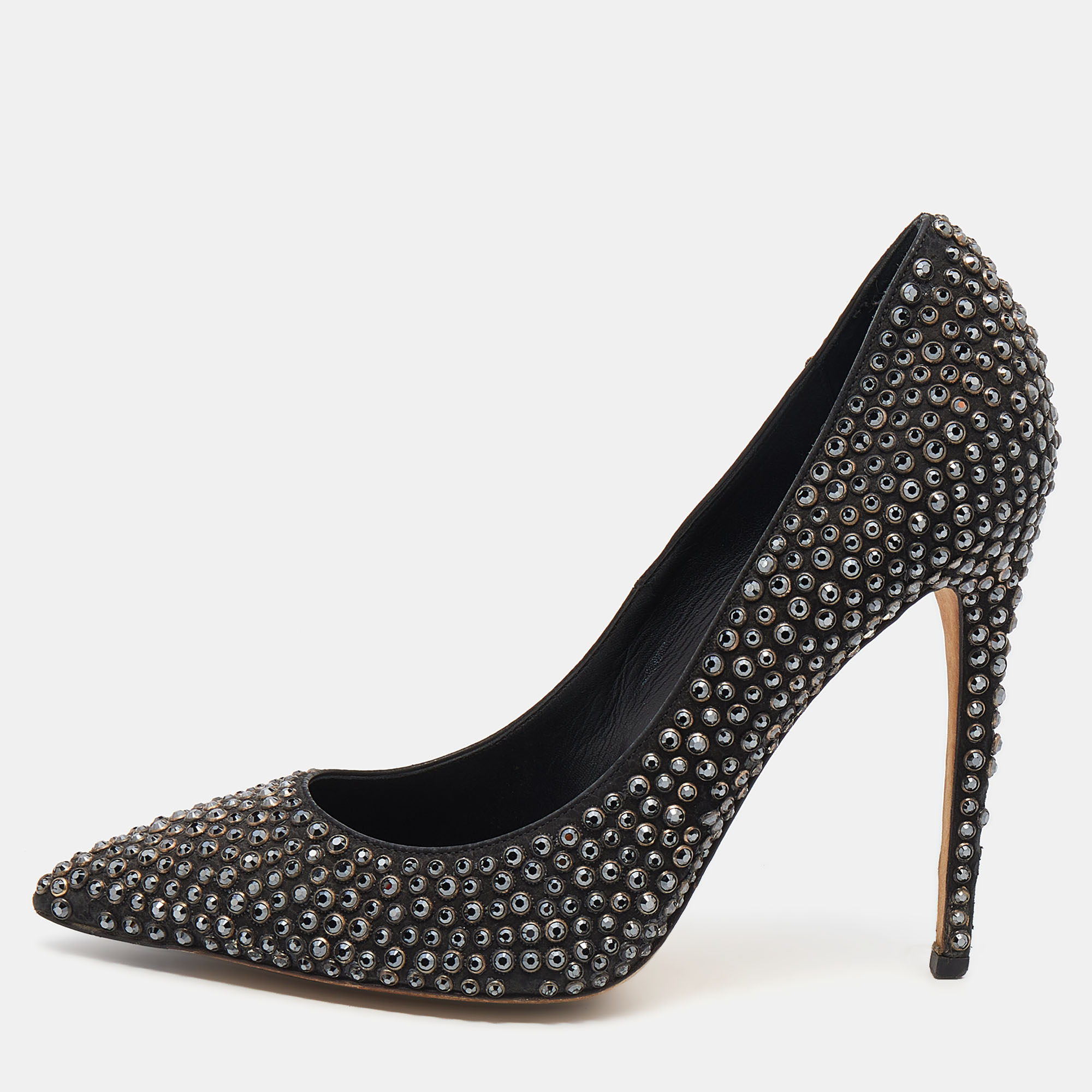 Le Silla Black Leather Crystal Embellished Pointed Toe Pumps Size 38, Pumps - Luxury Closet catalog
