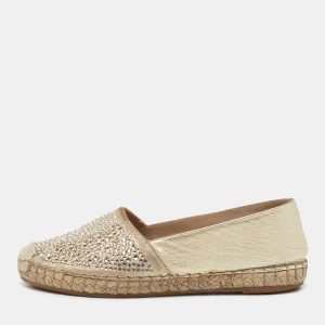 Le Silla Metallic Gold Leather Crystal Embellishments Espadrilles Flats Size 36, Flats - Luxury Closet catalog