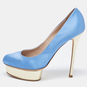 Le Silla Blue Satin Platform Pumps Size 39.5, Pumps - Luxury Closet catalog
