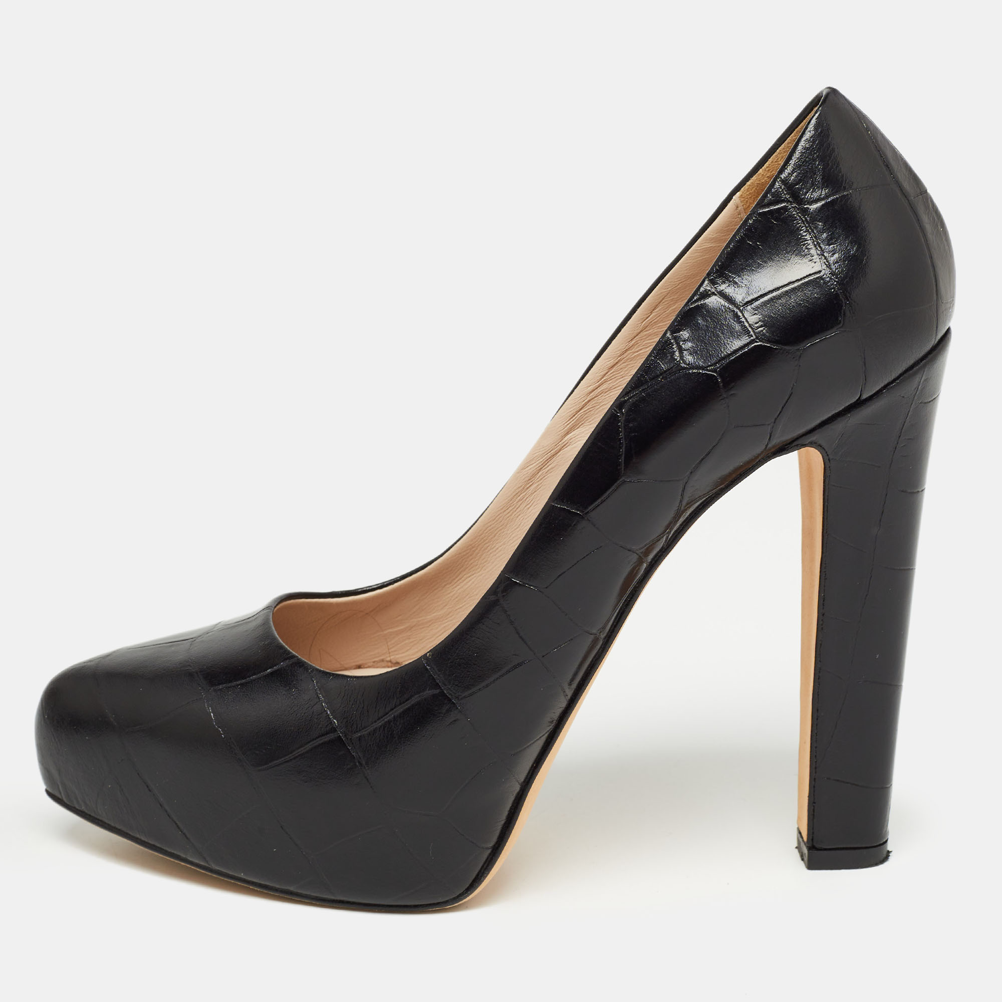 Le Silla Black Croc Embossed Leather Platform Pumps Size 38.5, Pumps - Luxury Closet catalog