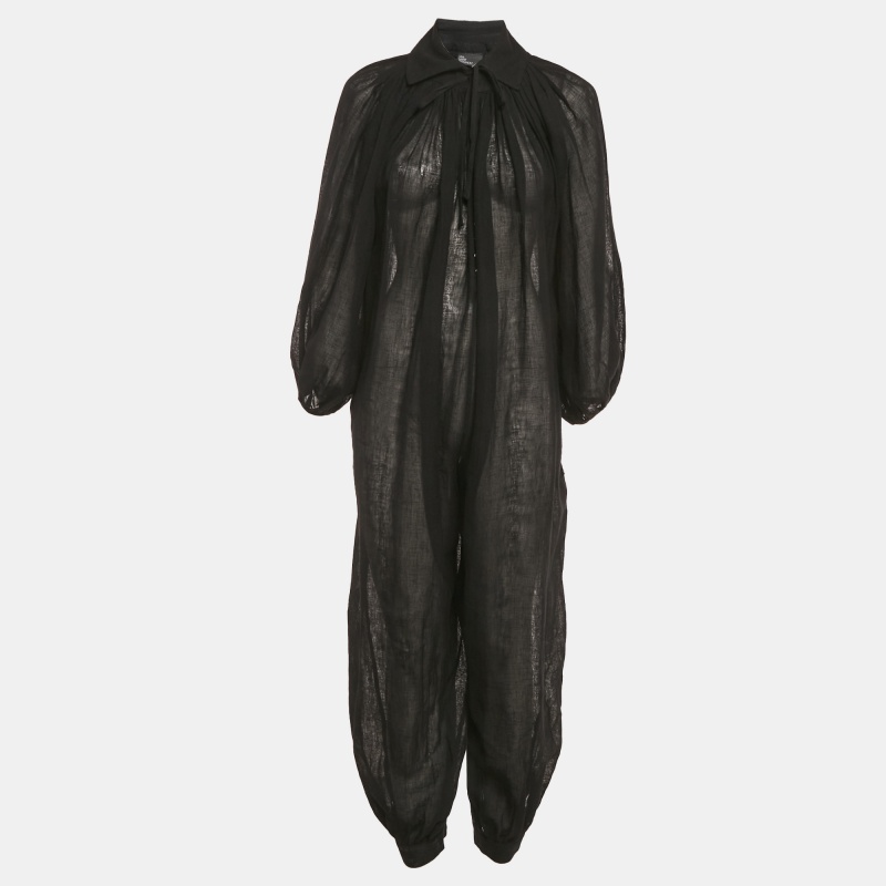 Lisa Marie Fernandez Black Organic Linen Belted Sheer Jumpsuit M, Suits - Luxury Closet catalog