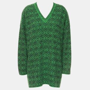 Loewe Green Oversized Anagram V-Neck Sweater XS, Sweaters & Cardigans - Luxury Closet catalog