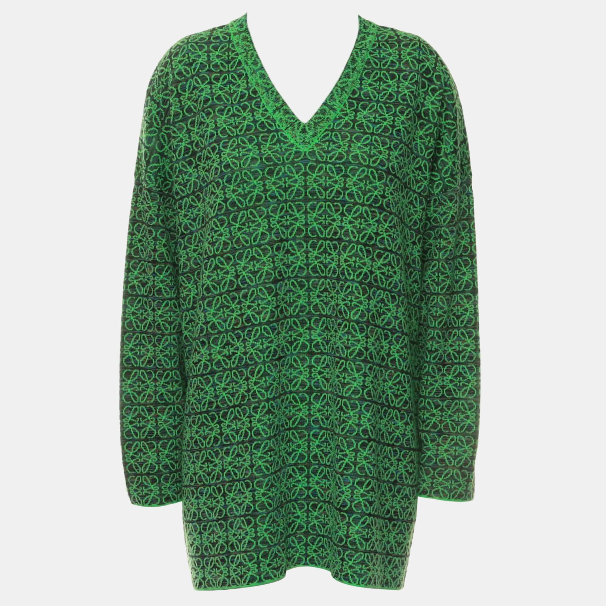 Loewe Green Oversized Anagram V-Neck Sweater XS, Sweaters & Cardigans - Luxury Closet catalog