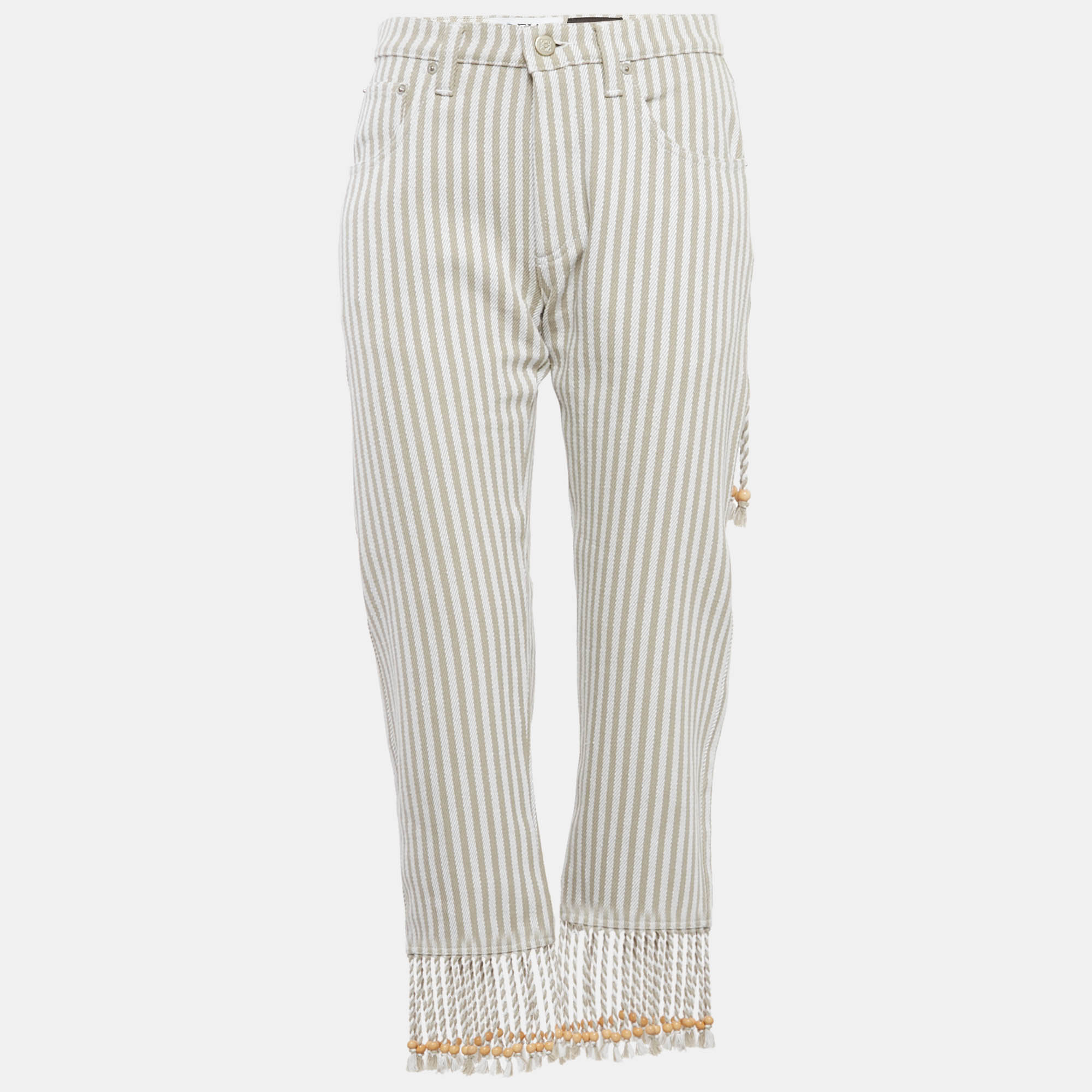 Loewe Beige/White Striped Denim Fringed Jeans S Waist 28", Jeans - Luxury Closet catalog