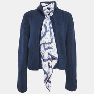 Loewe Navy Blue Cotton Rib Knit & Tie Detail Open Back Sweater S, Sweaters & Cardigans - Luxury Closet catalog
