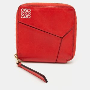 Loewe Red Leather Puzzle Zip Compact Wallet, Wallets & Money Clips - Luxury Closet catalog