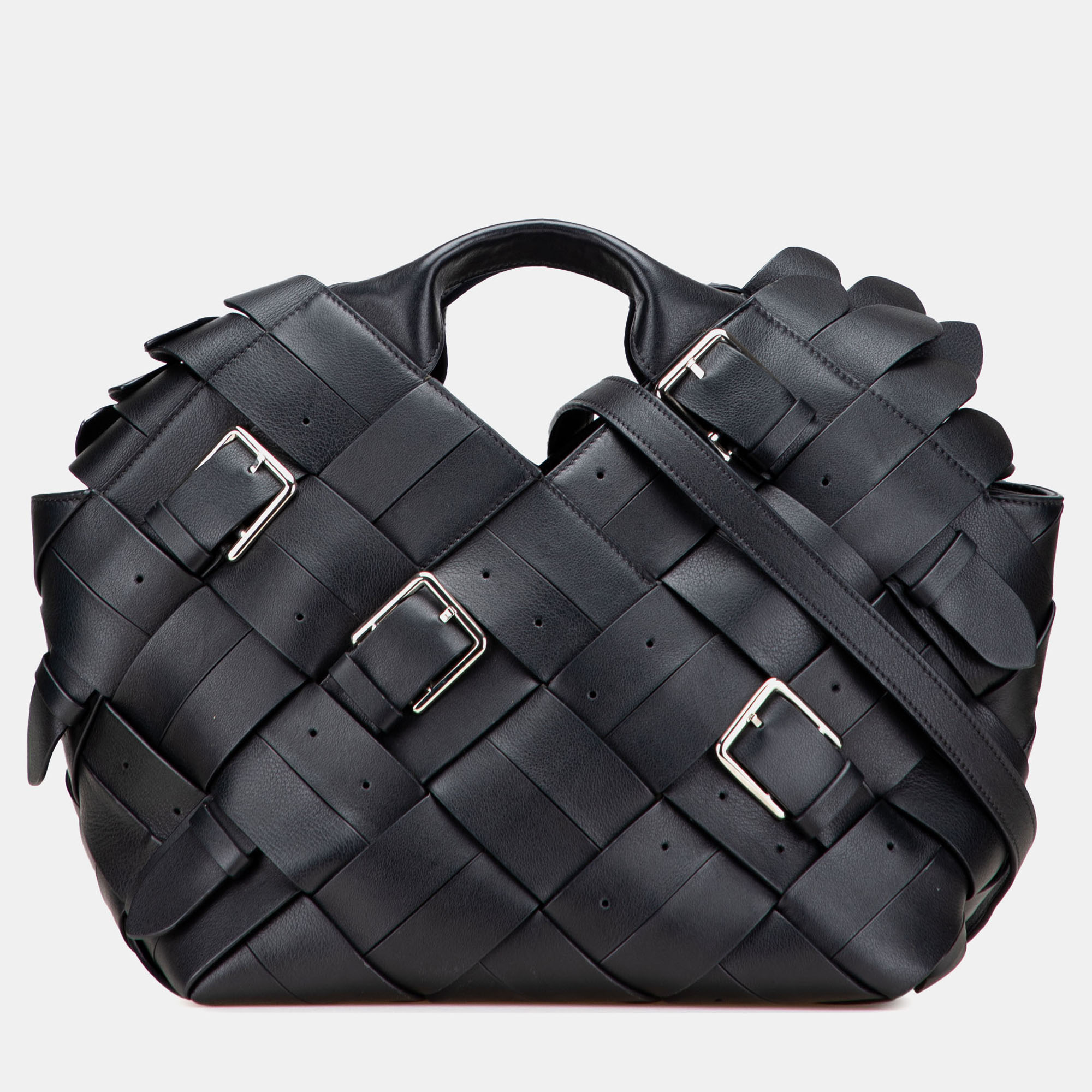 Loewe Black Small Woven Calfskin Buckle Surplus Basket Bag, Satchels - Luxury Closet catalog