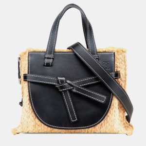 Loewe Beige Black Small Raffia and Leather Gate Top Handle Bag, Satchels - Luxury Closet catalog