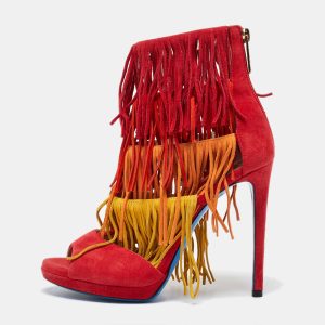 Loriblu Multicolor Suede Cut Out Fringe Platform Sandals Size 37.5, Sandals - Luxury Closet catalog