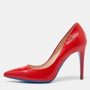 Loriblu Red Perforated Patent Leather Pointed Toe Pumps Size 38, Pumps - Luxury Closet catalog