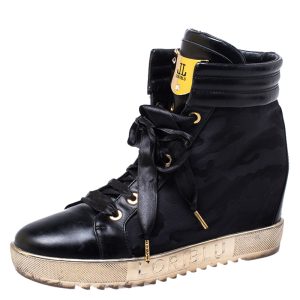 Loriblu Black Leather and Nylon Lace Up Wedge Sneakers Size 36, Athletic Shoes & Sneakers - Luxury Closet catalog