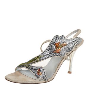 Loriblu Silver Fabric Crystal Embellished Sandals Size 36, Sandals - Luxury Closet catalog