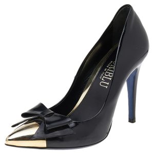 Loriblu Black Patent Leather Pointed Metal Cap Toe Pumps Size 37, Pumps - Luxury Closet catalog