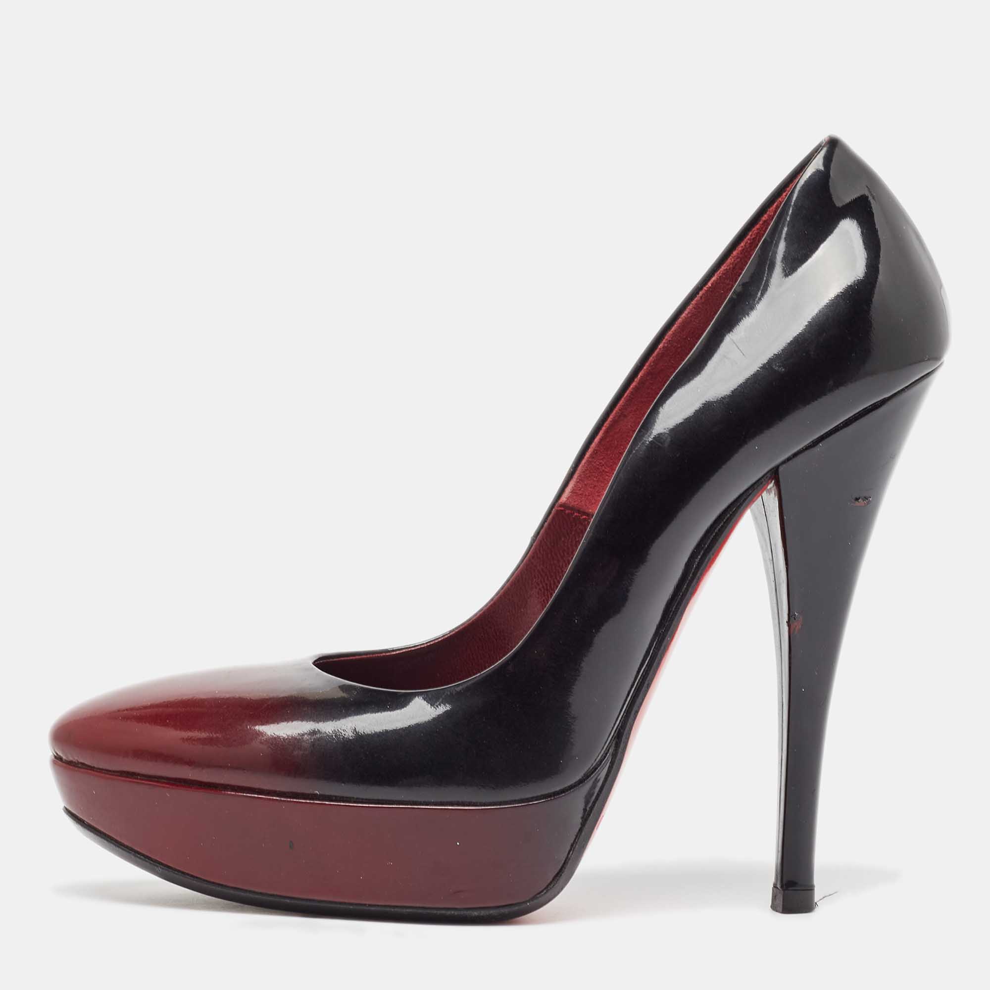 Loriblu Black/Burgundy Ombre Patent Leather Platform Pumps Size 39, Pumps - Luxury Closet catalog