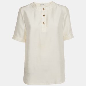 Loro Piana Cream Dupion Silk Jadyn Blouse S, Shirts & Tops - Luxury Closet catalog