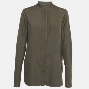 Loro Piana Olive Green Silk Carissa Tuxedo Shirt S, Shirts & Tops - Luxury Closet catalog