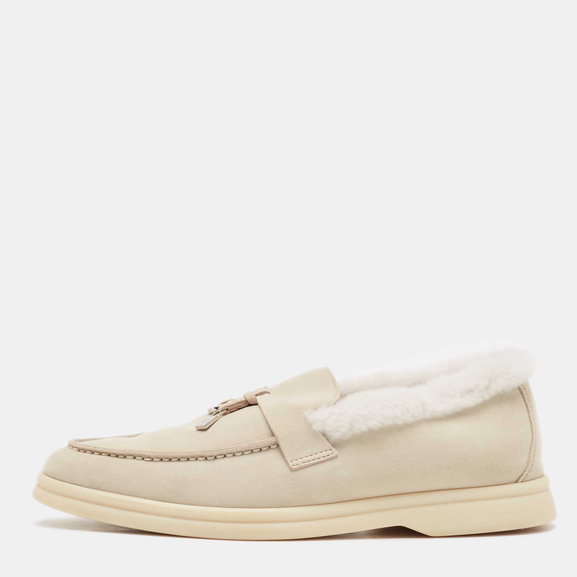 Loro Piana Grey Shearling Fur and Suede Summer Charms Walk Loafers Size 36, Loafers & Slip-Ons - Luxury Closet catalog